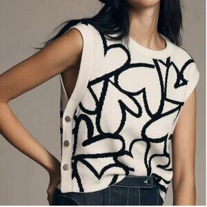 Anthropologie Maeve Open-Side Heart Sweater Vest in White/Black size S